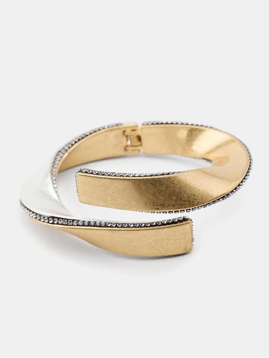 Zara Jewelry - Zara Gold and Silver Tone Hinged Cuff Bracelet with Crystal Trim